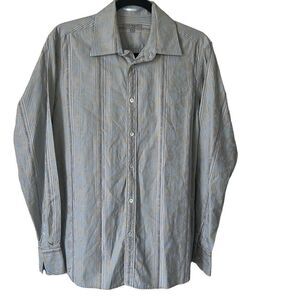 Ted Baker Lanoon Men's Stripes Embossed Pattern Button-Down Shirt Gray Medium